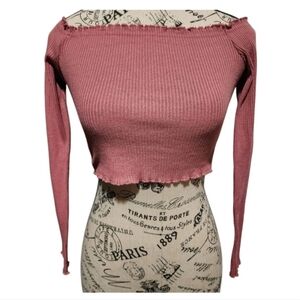 Long Sleeve Off the Shoulder Crop Top Small